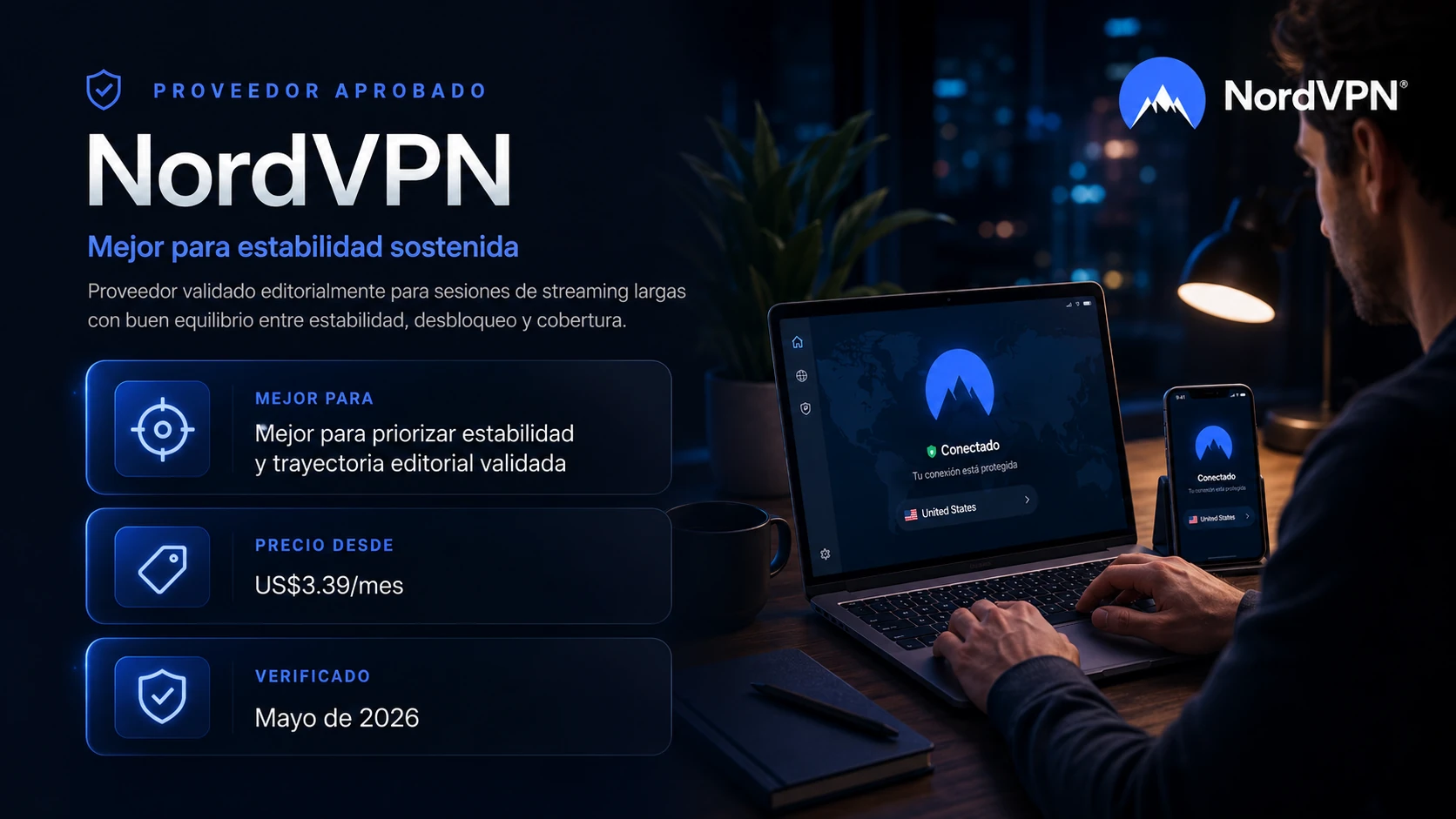 Slide promocional de NordVPN para streaming en LATAM